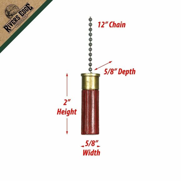 River's Edge Red Gold Shot Shell Ceiling Fan Pull 12-in Chain Ornament Gift NEW - Picture 2 of 4